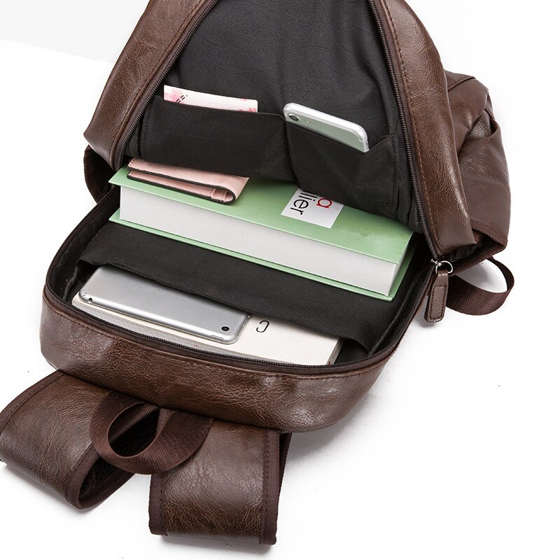 PU Leather Men Backpack Solid School Bags For Teenager Boy's Casual Men Black Backpacks