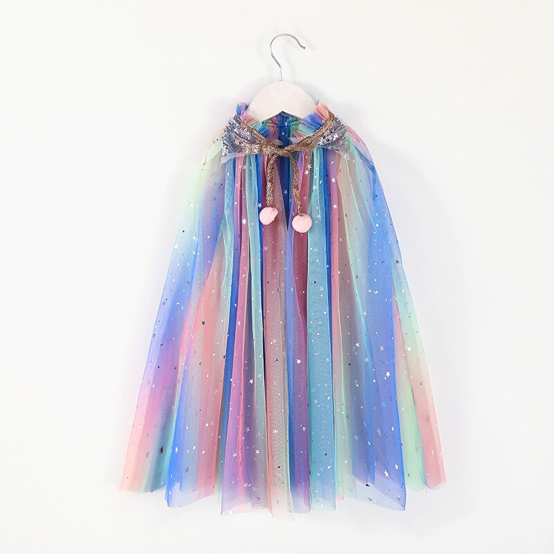 Natale taglia unica ragazze mantello paillettes palla scialle scialle abito per bambini cappotto del capo festa di compleanno spiaggia arcobaleno avvolgere Costume da principessa