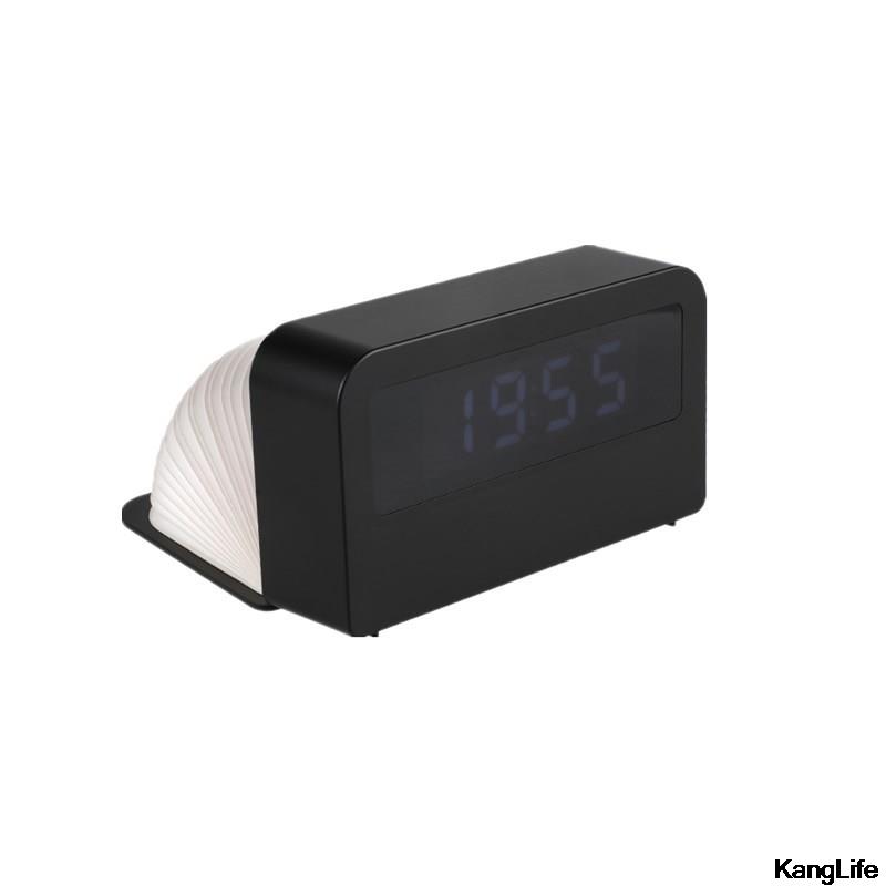 Houten Klok Tijd Licht Desktop Flip Folding Led Book Light Slaapkamer Nachtkastje Usb Opladen Kleurrijke Nachtlampje Homedecorations: Black