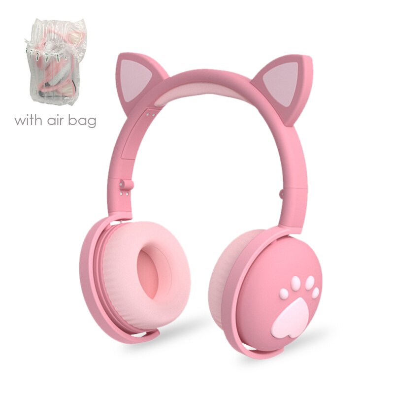 Cute cat Ear Paw Headset Glowing Kids Wireless Bluetooth 5.0 Headphones daughters Girls Earphones with Mic Children: A no box