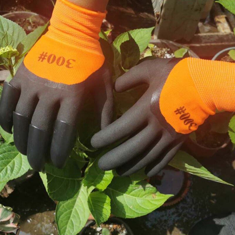 Guantes de jardinería protectores para plantar flores y plantas, impermeables, resistentes al desgaste, gruesos, para cepillar el suelo, transpirables: Orange single claw