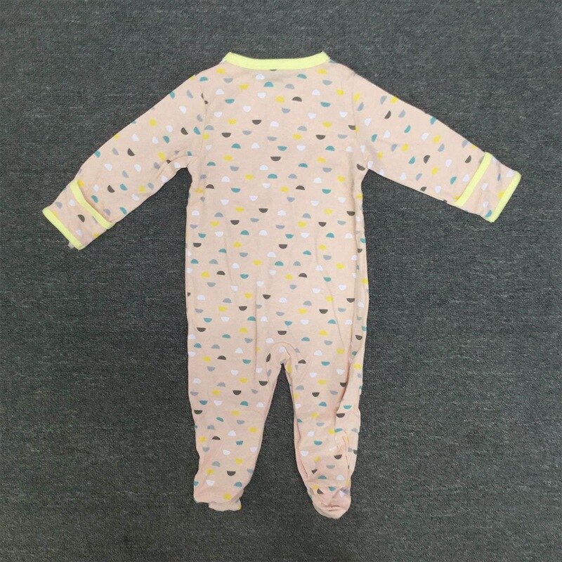 Spring and Autumn Geometric Picture Cotton Long Sleeve Baby One Piece Swimsuit 3 Piece Set 50cm(Pink & Yellow & Blue)