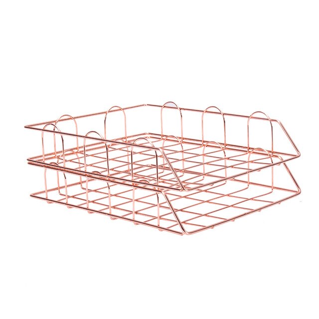 Bandeja de Metal dorada para documentos, organizador de oficina, almacenamiento de papel en capas, Accesorios de escritorio, estante para revistas, archivador Manual: 2 tray Rose Gold