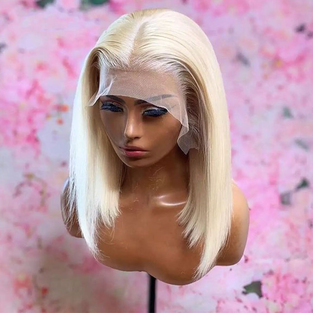Glueless Bob Lace Wigs Synthetic Fiber Hair Lace Front Wigs Blonde Hair Short Straight Daily Wear Pre Plucked with Baby Hair