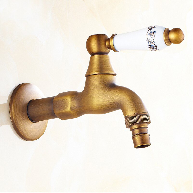 Antiqeu Brass Ceramic handle Kitchen Faucet Wall Mounted Washing Machine Faucet Basin Sink Mixer Tap Laundry Bathroom Mop Faucet: D