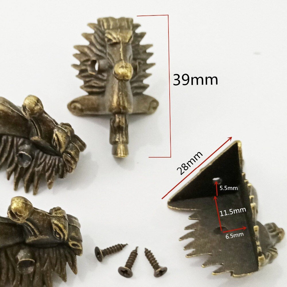 4 st antik mässing trälåda fötter ben hörnskydd hästhuvud dekorativt fäste för möbelbeslag 39 x 24mm