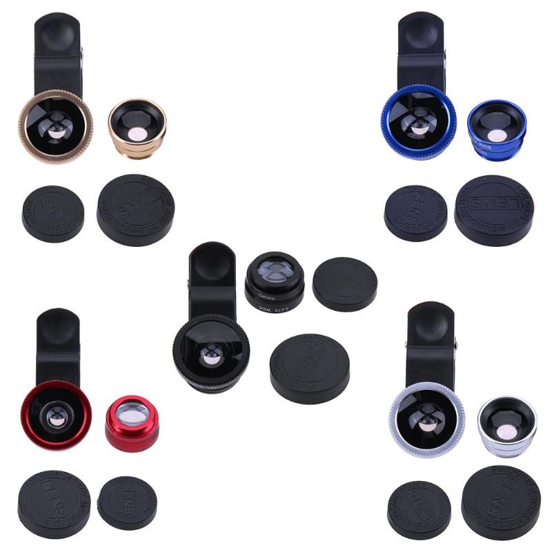 3-- in- -1- universal-handyobjektiv-set mit fischaugen-, weitwinkel- und makro-kameraobjektivclip und handy-kameraabdeckung