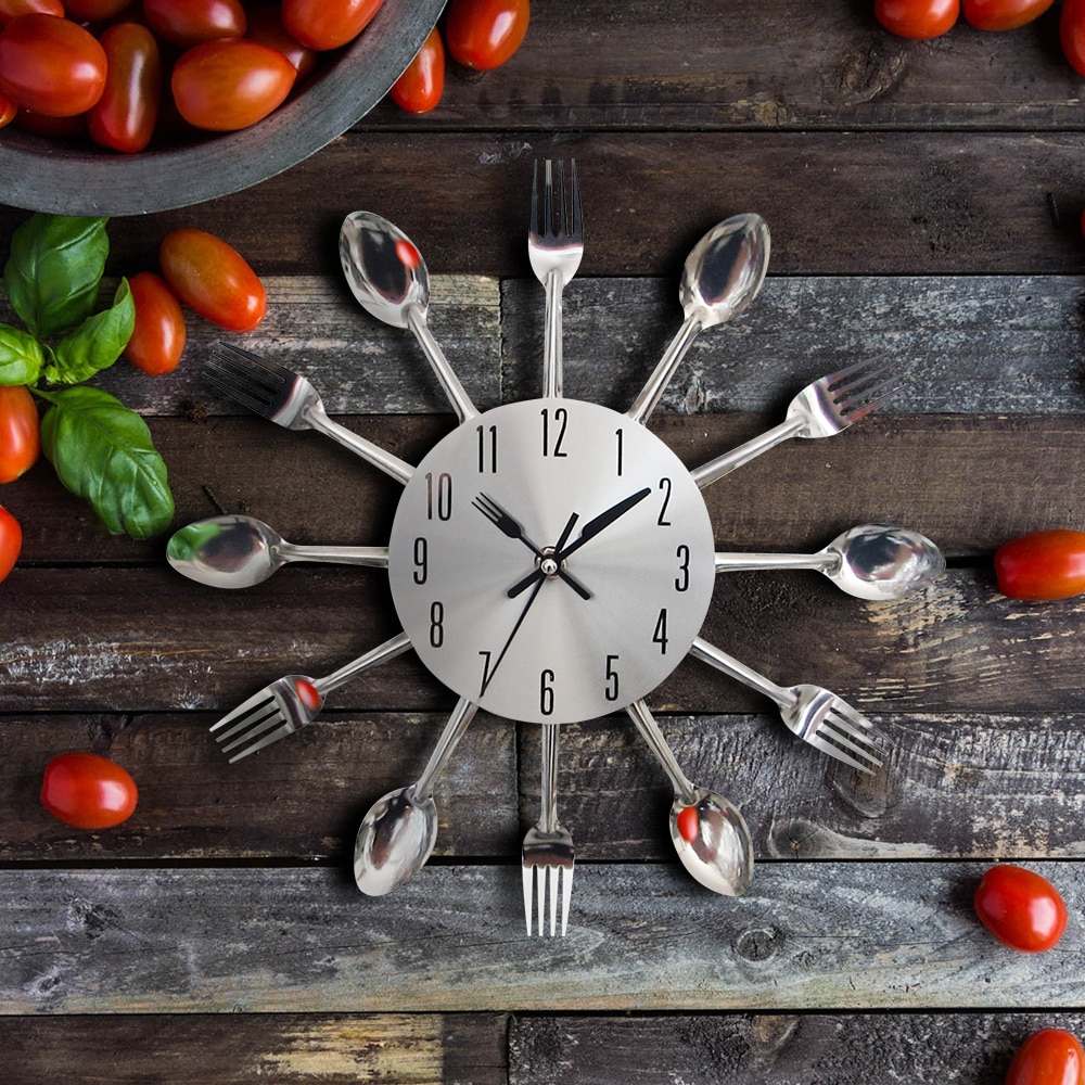Cutlery Kitchen Wall Clock Spoon Fork Kitchen Quartz Wall Mounted Clocks Modern Decorative Horloge Murale Klock