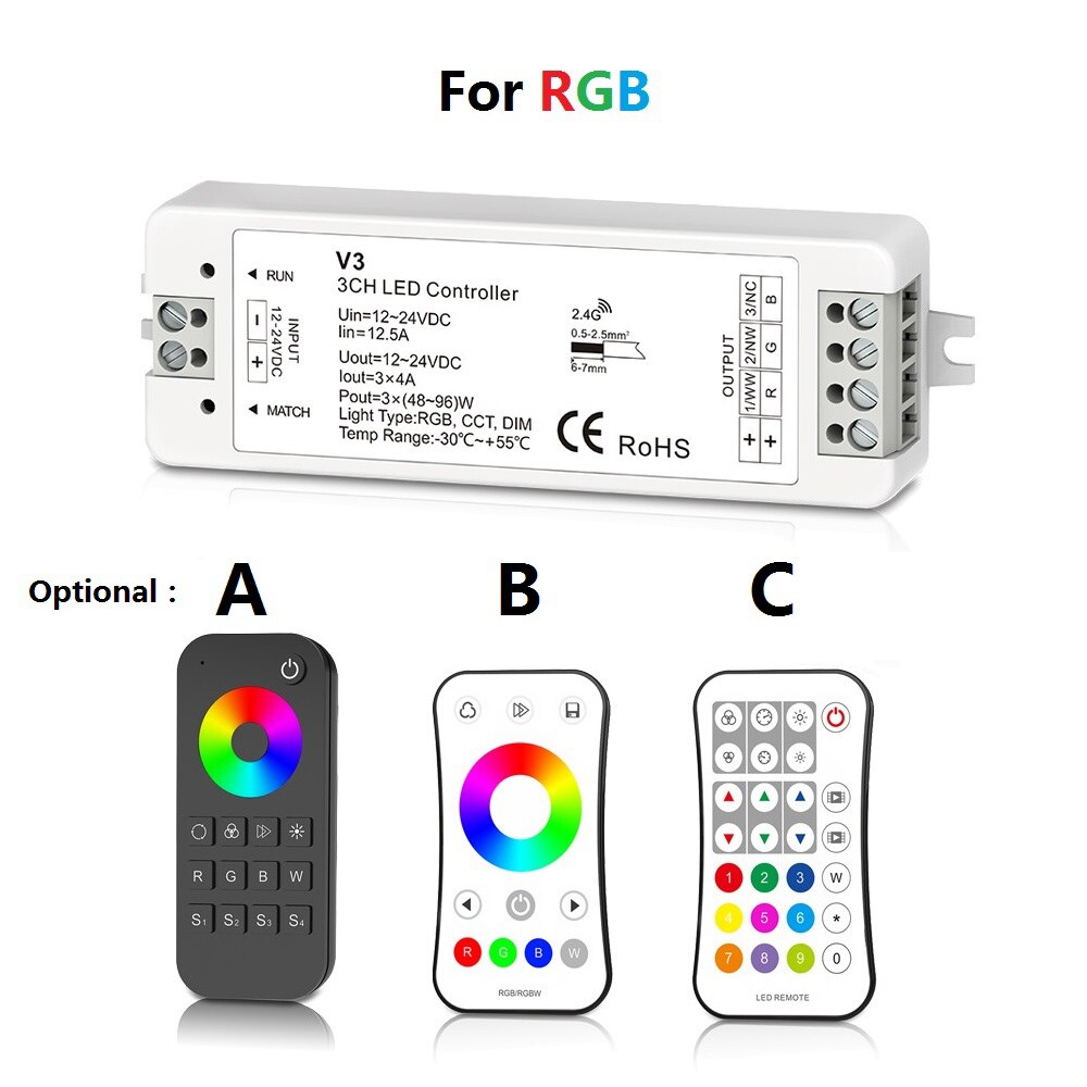 RF 12 v 24 v 2,4g RGB RGBW Controller Led-streifen RGB Controller Wireless RF Remote Controller 12 Volt fernbedienung V3