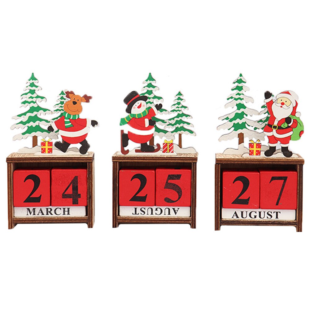 Utilería para fotografía, calendario para el hogar, Decoración de mesa bonita artesanal, portátil, árbol de Navidad, Festival, cuenta atrás, bloque de de madera