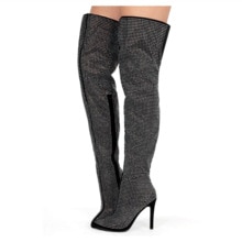 Luxe brillant strass ornement femmes cuissardes longues sur le genou côté Zip chaussures à talons hauts bottes grande taille 43