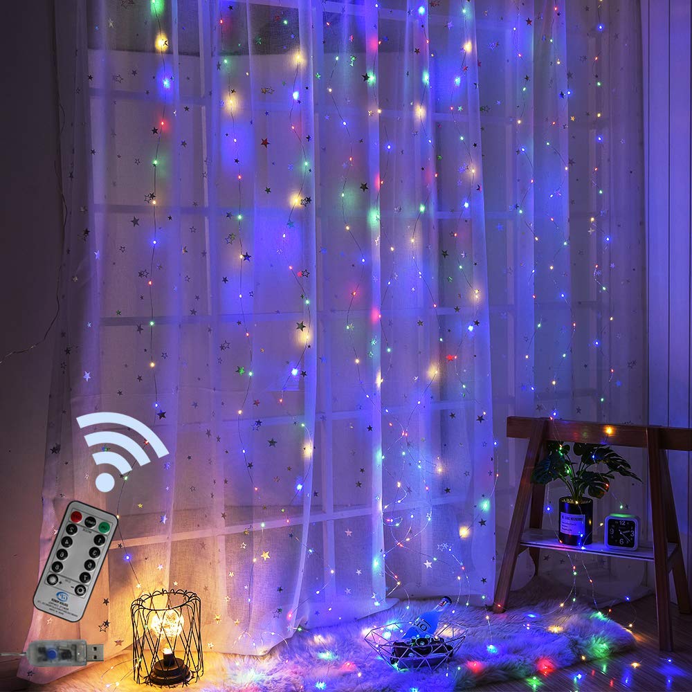 Rideau lumineux LED avec télécommande, 3x3M, USB, féerique, pour noël, nouvel an, extérieur, mariage, fête à domicile, décoration: RGB / 3x1M 100LED