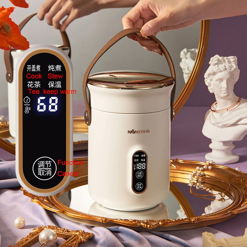 600ml Electric Stew Pot Slow Cooker Portable Multi-cooker Cooking Pot Stewing Porridge Soup with Appointment Home Travel 220V