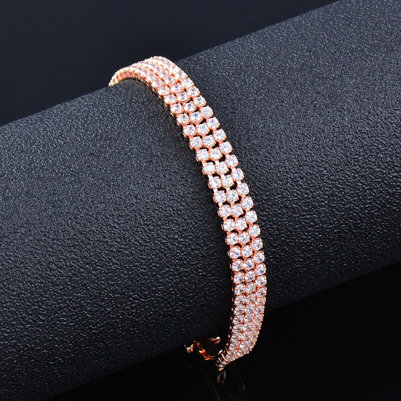 Sinleery Tennis Armband Met Shining Aaa Zirconia Rose Goud Zilver Kleur Armbanden Voor Vrouwen Sieraden SL059 Ssf: 16cm-rose-3 layer