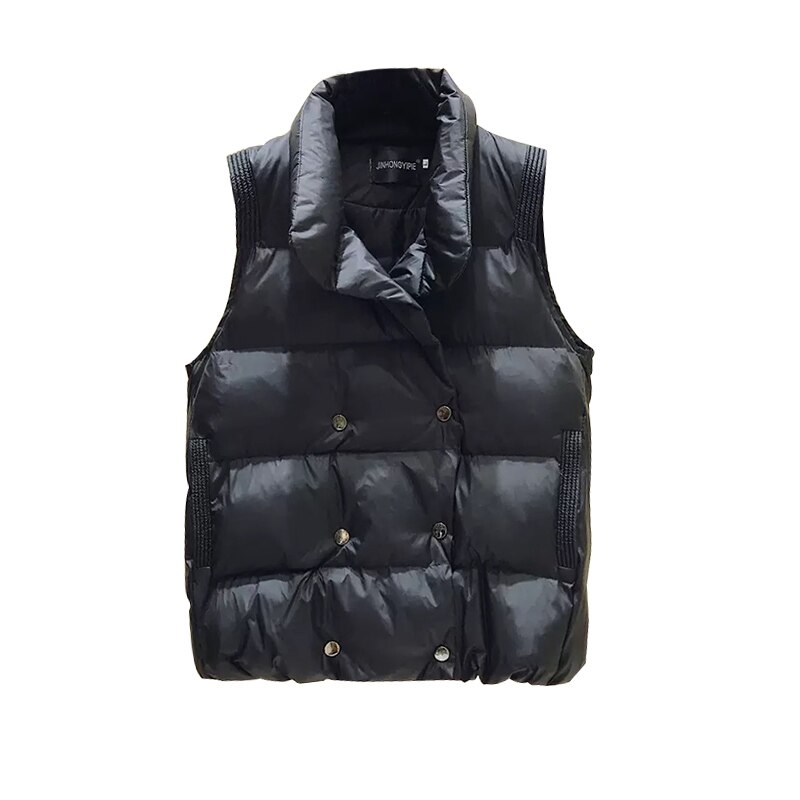 Vrouwen Double-Breasted Korte Vest Herfst Winter Stand Kraag Katoen Gewatteerde Puffer Jas Vrouwelijke Parka Body Uitloper