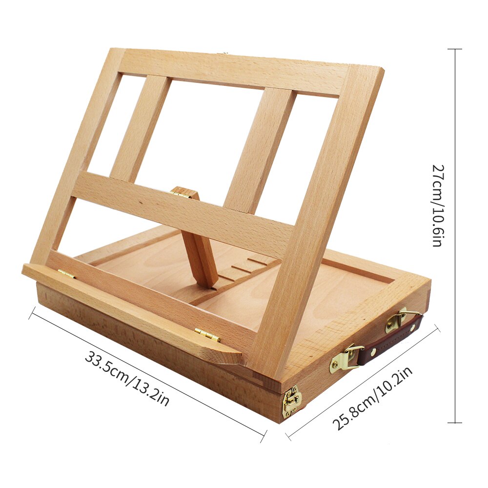 Caja de caballete de escritorio portátil, mesa plegable, caballete de madera con posiciones ajustables y cajón de almacenamiento, suministros de arte para estudiantes y adultos