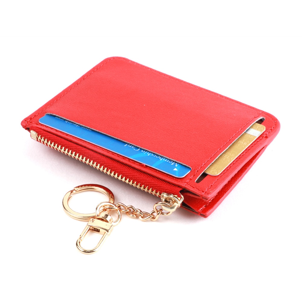 Brand Super Thin Small Credit Card Holder Wallet Women&#39;s Leather Key Chain ID Card Case Slim Female Ladies Mini Coin Purse