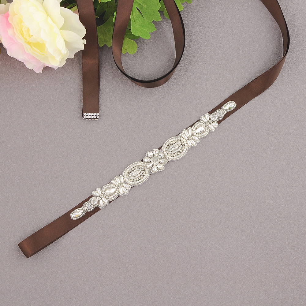 ZMS43 Rhinestone Belt Wedding Belt Evening Dress Belt Bridal Belt Bridesmaid Sash Sparkly Belt Belt for Evening Party Prom Gown: brown