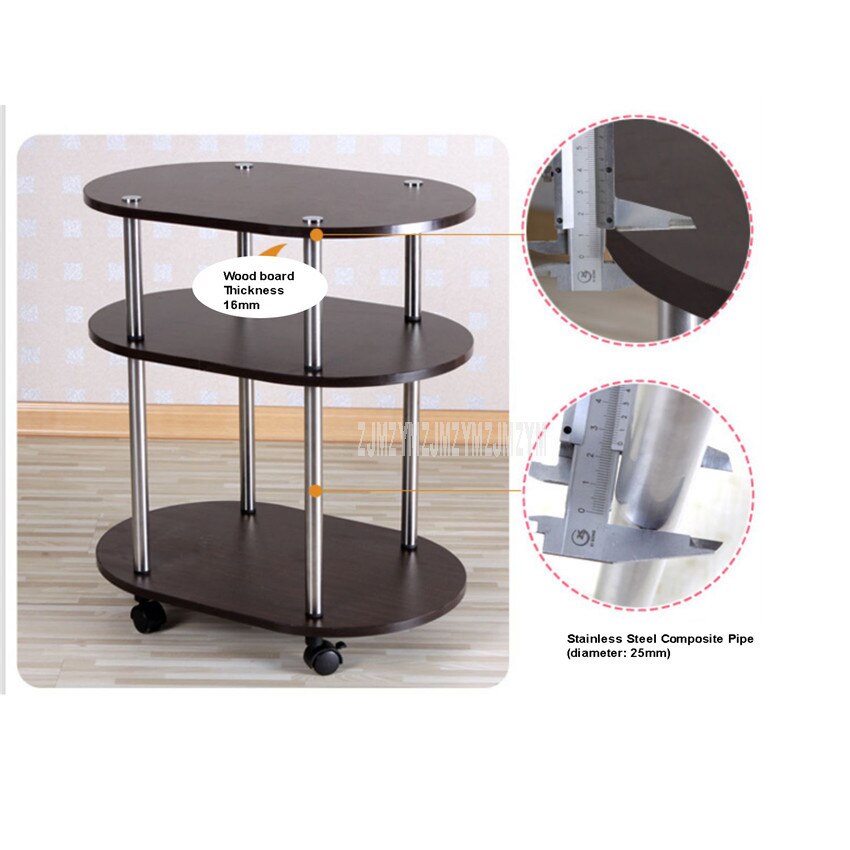 3 Layer Modern Movable Oval Shape Tea Table With Wheel Living Room Bedroom Sofa Side Corner Low Table With Storage Space