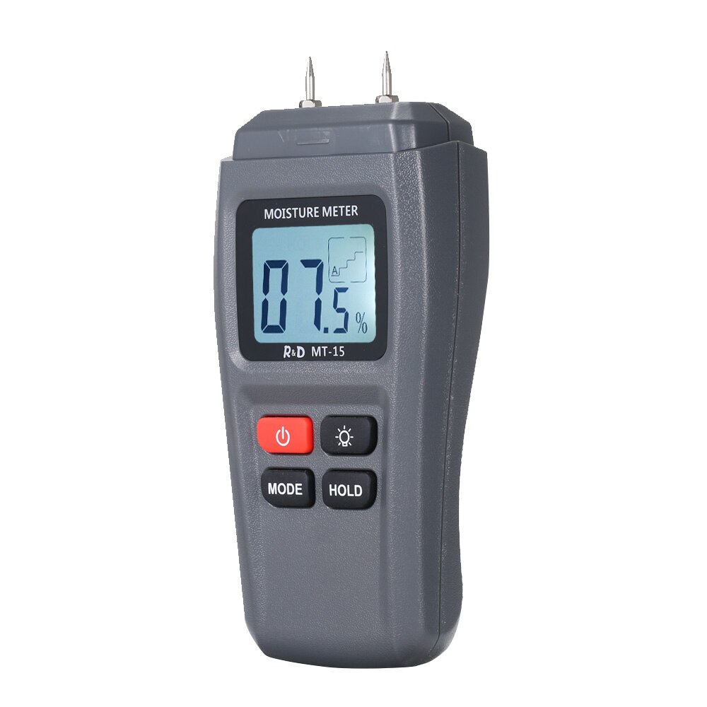 MT-15 Digital Wood Moisture Meter Handheld LCD Lumber Damp Detector Portable Timber Humidity Content Tester with 2 Pin Probe