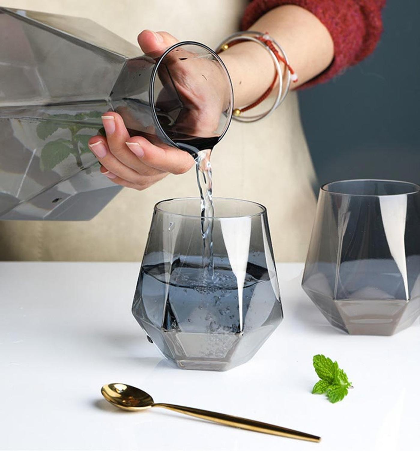 Juego de jarra de vidrio con tapa de madera para vino, whisky, cerveza, zumo, hervidores de agua potable, 1/5 piezas