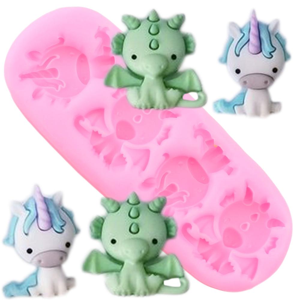 3d unicorn dragon silikonform godis polymer lera choklad bakformar gör det själv fest cupcake topper fondant tårt dekorationsverktyg