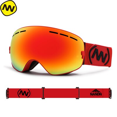 Nandn skibriller snowboard dobbelt lag  uv400 anti-dug store skimaske briller skiløb: Rød ramme-rød