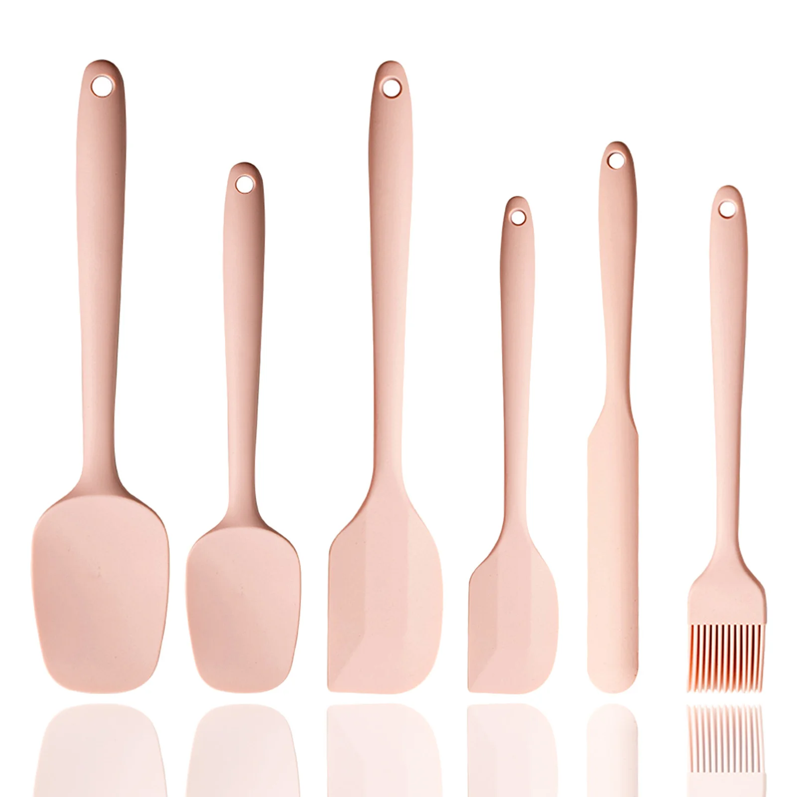 Graues 6-teiliges Silikon-Spatel-Set, lebensmittelecht, antihaftbeschichtet, hitzebeständige Spatel, Wender zum Kochen, Backen, Mischen, Backen: Rosa