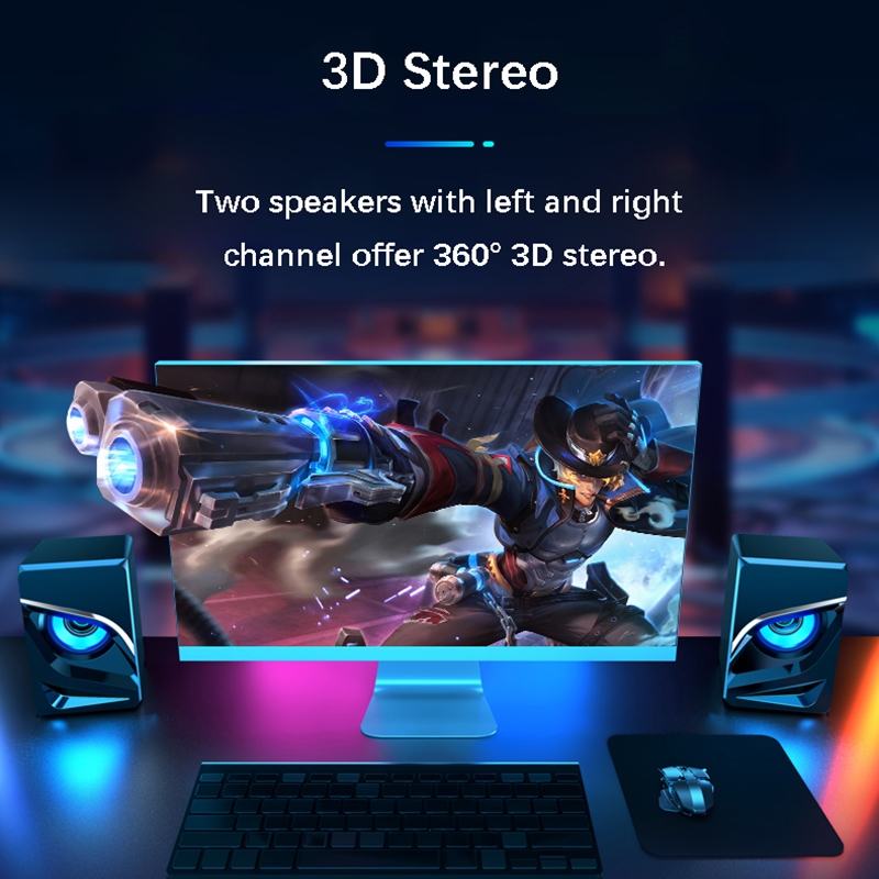 V-128 Pc Gaming Speakers Led Light Heavy Bass Audio Hifi Stereo Geluid Desktop Soundbox Computer Speakers Usb Aangedreven Met Schakelaar