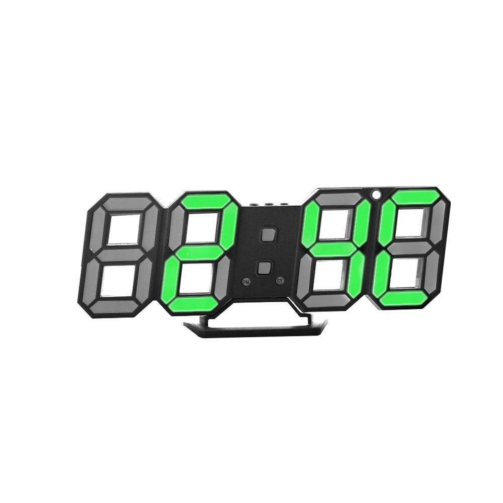 3D LED Moderen Wandklokken Display 3 Helderheid Niveaus Dimbare Nachtlampje Snooze Functie voor Thuis Keuken Kantoor #252761: Black Green