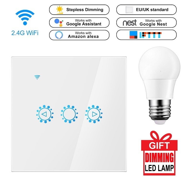 Led Dimmer 220V/110V Ewelink Wifi Dimmer Switch Smart Touch light switch Bulb Dimmer work With Alexa Google Assistant: EU standard white
