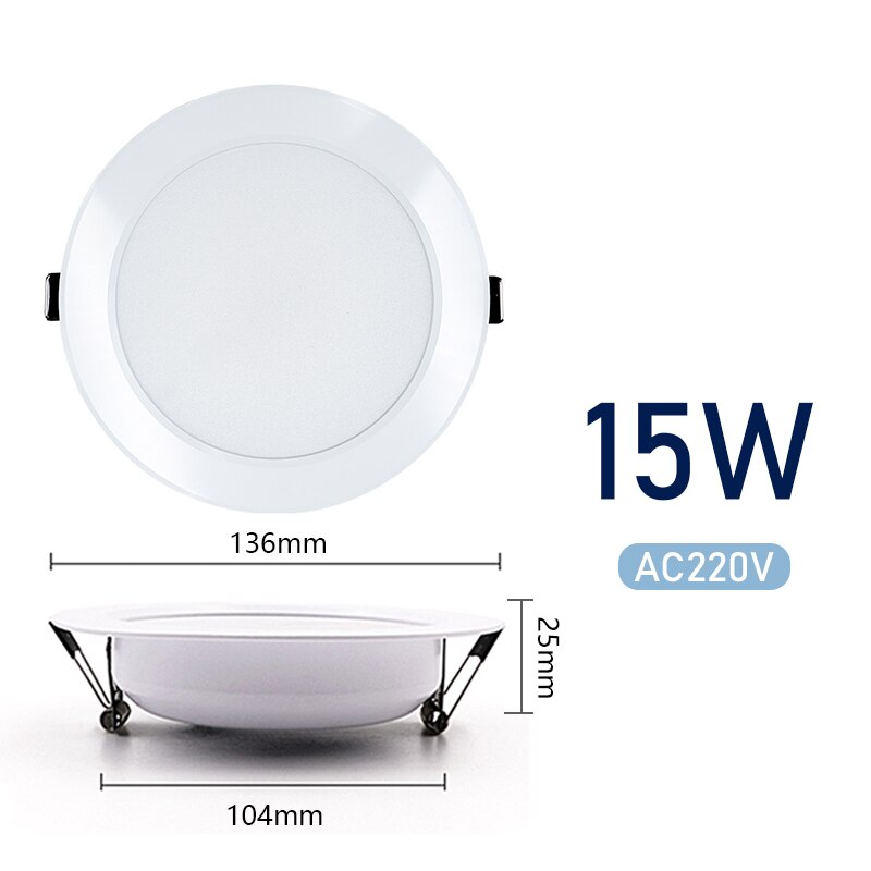 6 stk/parti led downlight 3w 5w 7w 9w 12w 15w rund forsænket lampe  ac220v led loftslys downlights spotlight indendørs belysning: 15w / Varm hvid