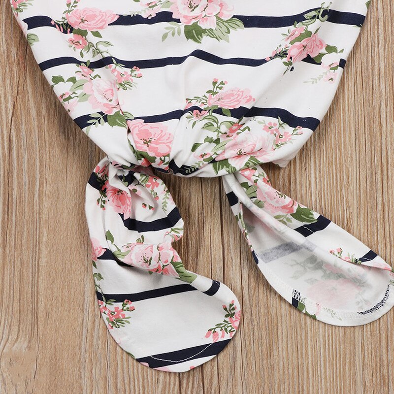 Newborn Infant Baby Girls Robes Long Sleeve Clothes 2Pcs Floral Striped Headband Outfit Autumn 0-12M