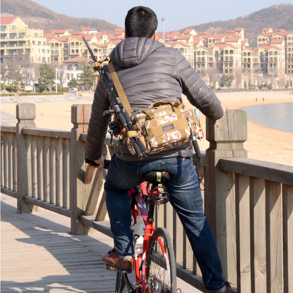 Bolsa de pesca multifuncional, gran capacidad de almacenamiento, aparejos de pesca, caja de señuelo, bolso de hombro, riñonera de lona, bolso de deporte al aire libre