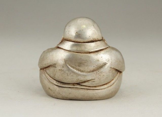 Uitgebreide Chinese Boeddhisme Tibetaans Zilveren Jonge Monnik Maitreya Boeddha Standbeeld