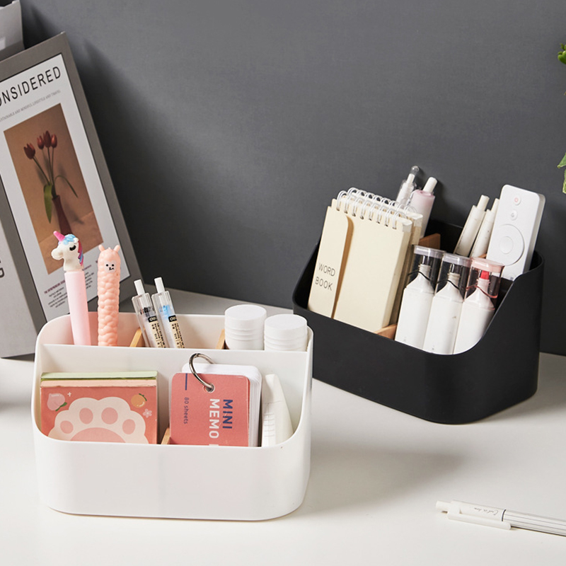 Desktop Storage Box Multi-functional Makeup Brush Remote Control Holder Plastic Storage Dividing Box Office Supplies Organizer