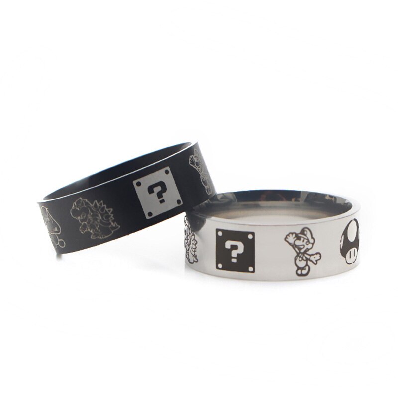 Zf824 cartoon stijl ringen roestvrij staal ring voor vrouwen mannen feest verloving zwart zilver kleur ringen sieraden
