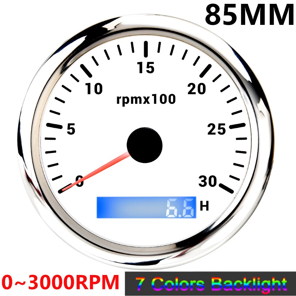 85mm Tachometer 3000 6000 8000 RPM Tacho Mit 7 Farben Hintergrundbeleuchtung Marine Boot RPM Meter Gauge LCD Tacometro Digital stunde Meter: WS 3000 rpm meter