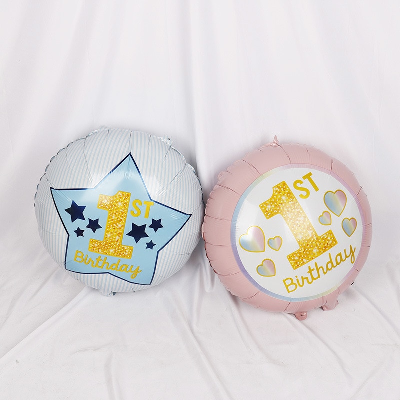 18/22inch Round 1st Birthday Balloon Baby Boy Girl First Birthday Foil Mylar Helium Air Ball Kids Baby Party Set Decorations