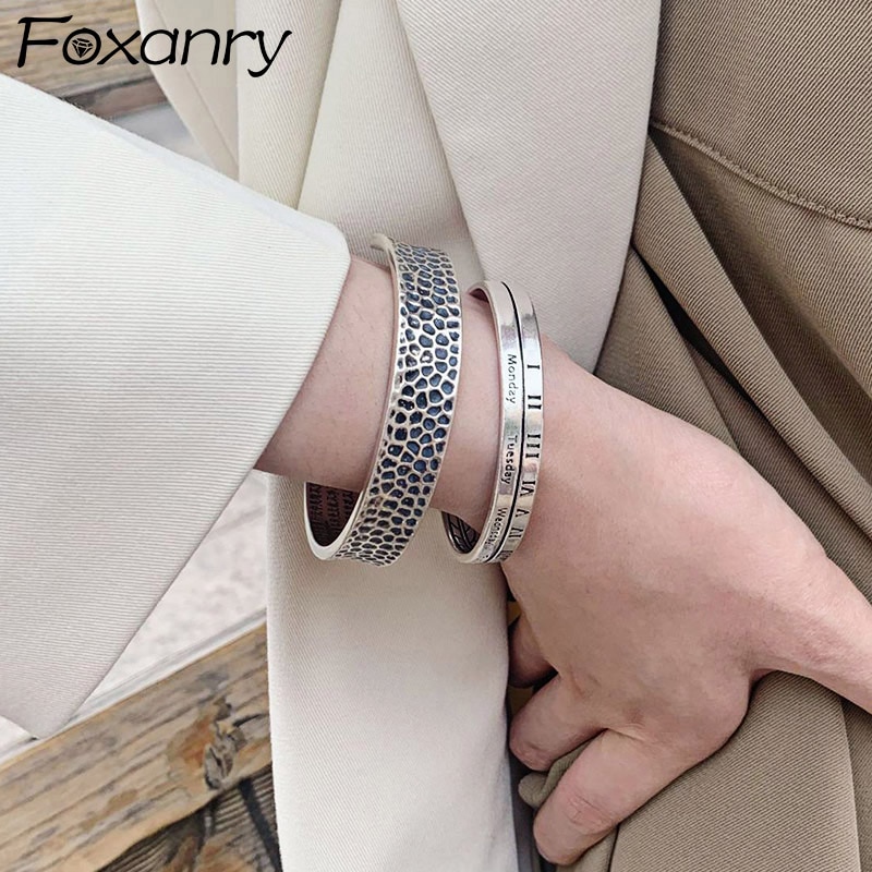 Foxanry 925 Stamp Trendy Bangles &amp; Bracelet for Women regali creativi fatti a mano Vintage fatti a mano con lettere inglesi