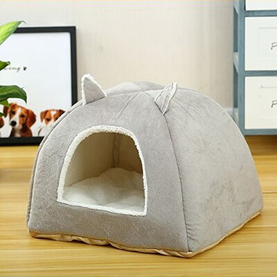 Foldbar hundeseng selvopvarmende til indendørs katte hundehus med aftagelig madras hvalpebur liggestol grå pink: Grå / 38 x 38 x 36cm