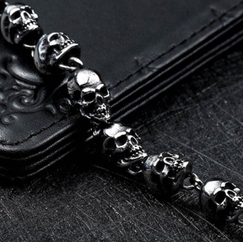 Punk Rock Metal Braided Skull Bracelet for Men Gothic Style Biker Jewelry