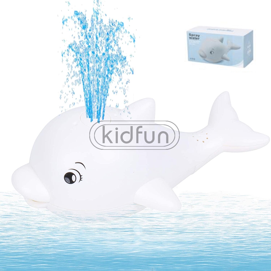 Baby Bath Toys Spray Water Whale LED Light Up Bath Toys for Kids Electric Whale Induction Water Spay Ball Bathroom Bathtub Toys: White no base N box