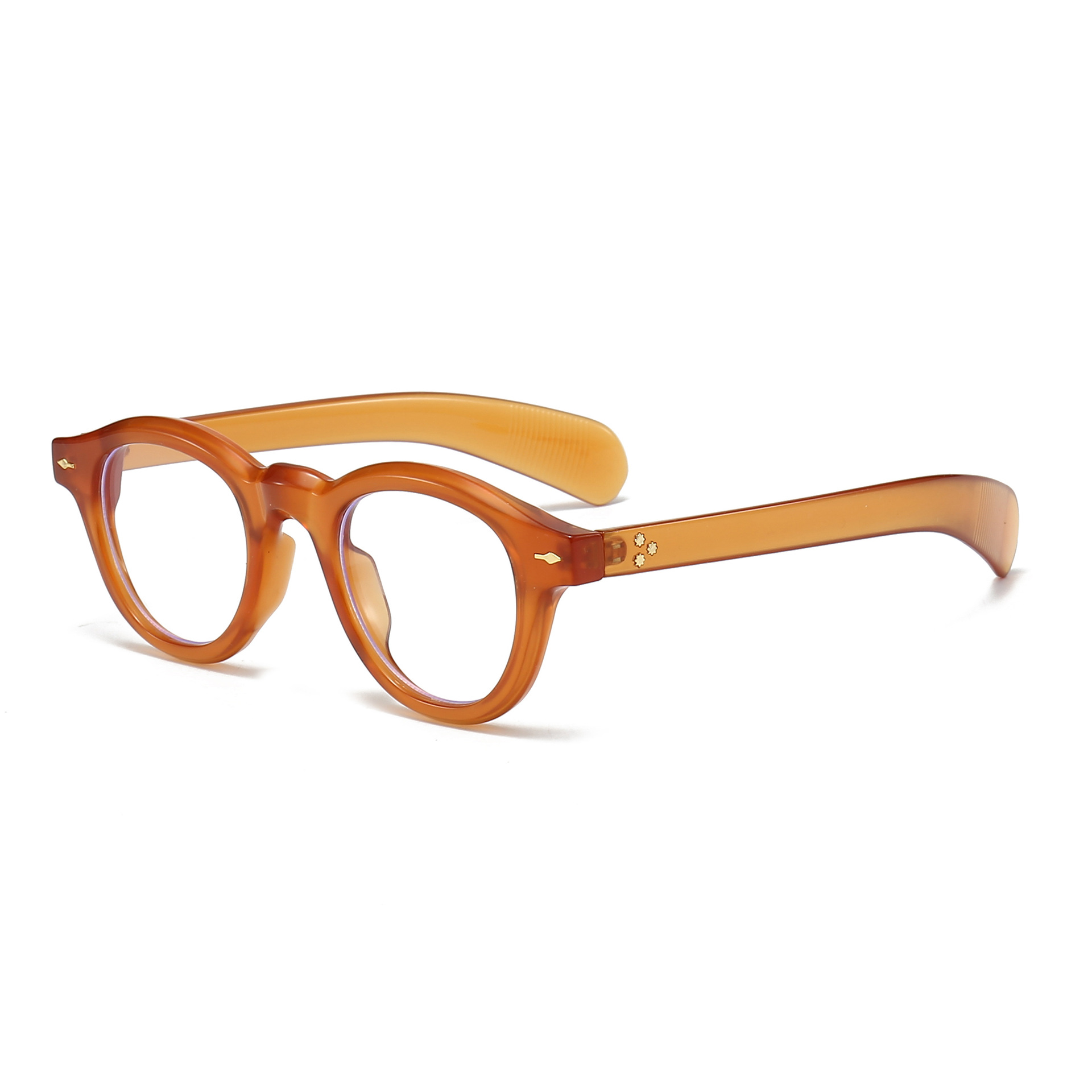 JNPCXI Anti-Blu-Ray Runde Frauen Gläser Rahmen Retro Sonnenbrille Nieten Dekoration Optische Männer Orange Brillen Rahmen: Kakifarbig