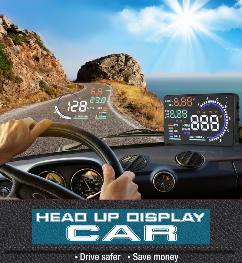 HUD Windscreen Projector OBD2 HUD Car Head Up Display 5.5&#39; LED OBD Scanner Speed Fuel Warning Alarm Data Diagnostic Tool
