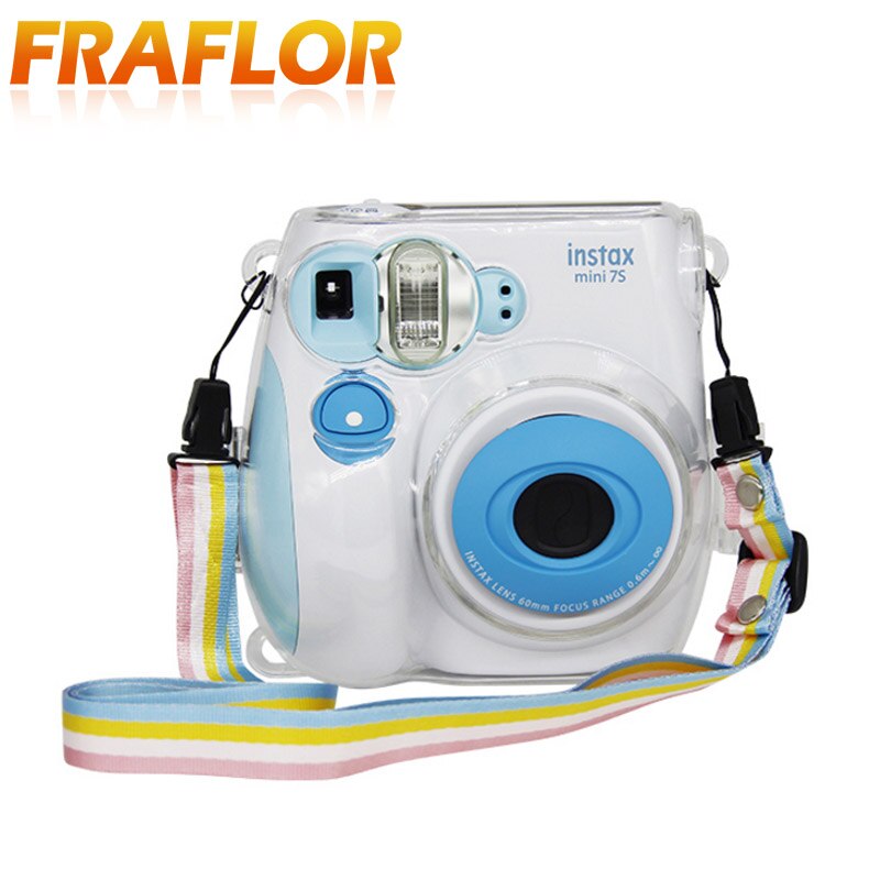 Fujifilm Instax Mini 7s 7C Cámara de película instantánea funda transparente, cristal protector funda transparente bolsa con correa de hombro arcoíris