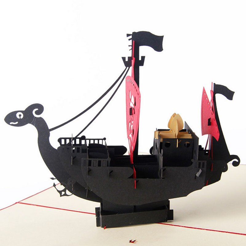 3D Up carte bateau Pirate fête des enfants anniversaire merci noël voeux QX2E