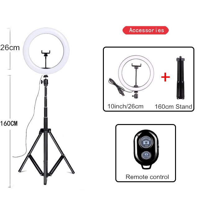 10 pollici 26 centimetri USB LED Anello di Luce Flash Fotografia Lampada Con 1.6m Treppiede, illuminazione dimmerabile Illuminazione Anulare per il Video/Fotografia: Style 3