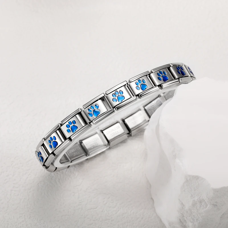 Hapiship 2025 Mode Blauwe Ster Voetafdruk Itanlian Elastische Charme Roestvrij Stalen Armband Sieraden G267