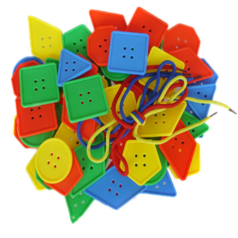 Knop Threading Kralen Set Speelgoed Vroegschoolse Educatie Speelgoed Geometrische Vorm Baby Bouw Touw Vetersluiting Board Speelgoed
